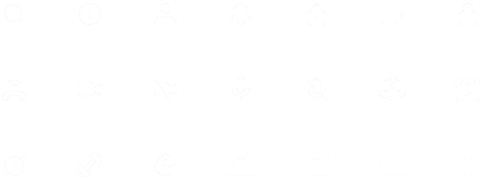 The bim icon set: linear icons for search, profile, notifications, video call controls, timers, dumbbells and other fitness actions