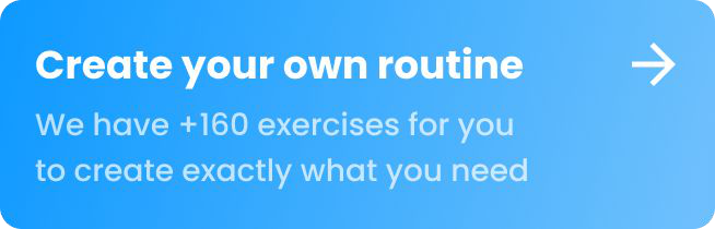 A blue call to action banner: create your own routine, with over 160 exercises to build from