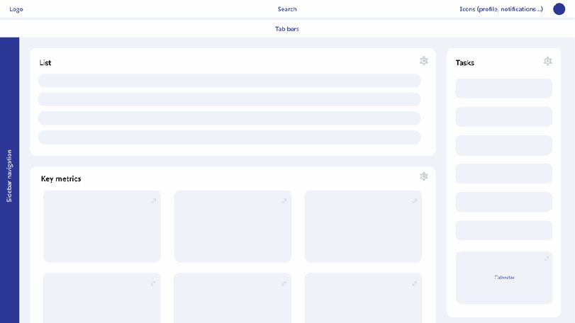 Early wireframe of a screen in the internal management system