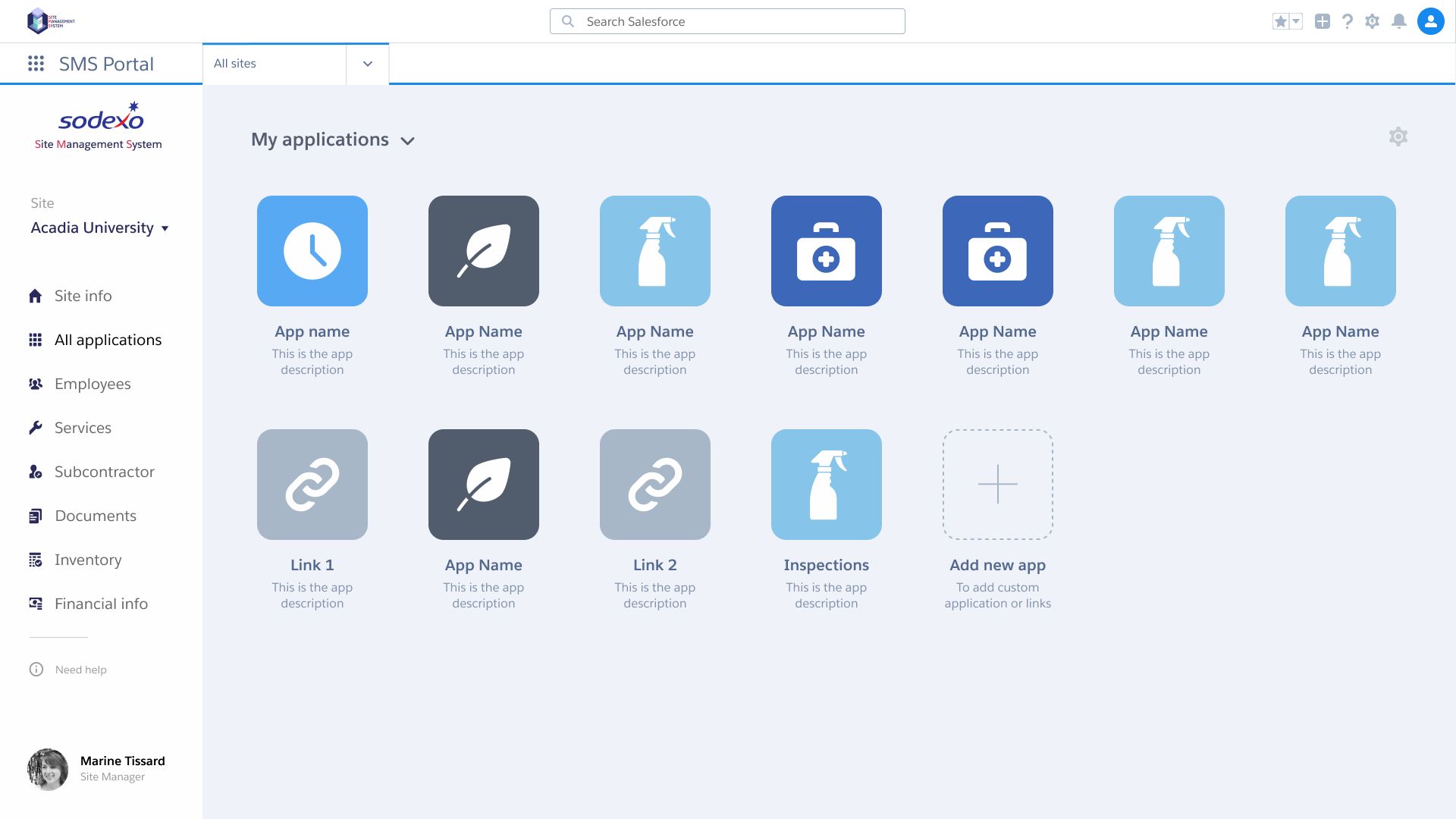 Wireframes laid out across the flow of a site management task in the internal management system