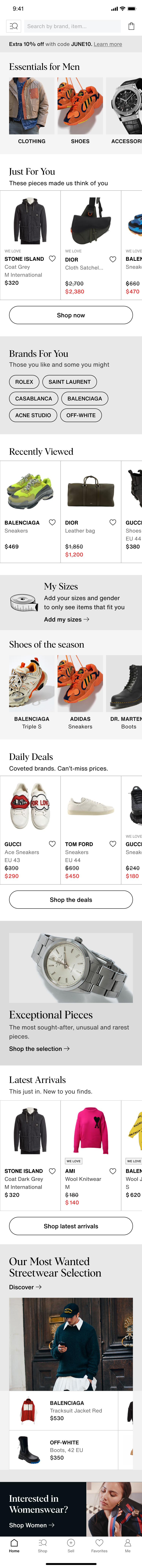 The menswear homepage concept, scrollable